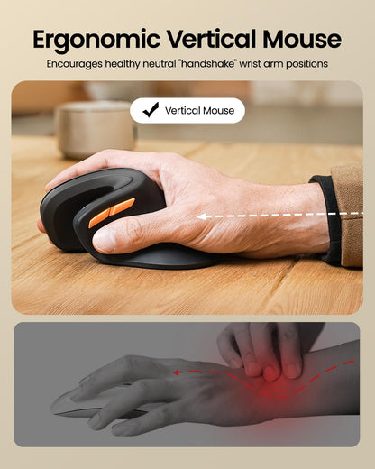 ProtoArc EM11 NL Ergonomic Mouse, Wireless Vertical Mini Mouse Rechargeable Optical Mice with Multi-Device (2*Bluetooth + USB Connection), 3 Adjustable DPI for Computer, iPad, Mac, Windows Black