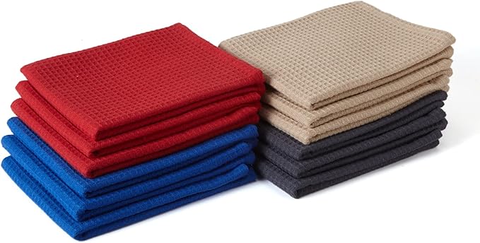 Encasa XO Kitchen Dish Towels Set | Multicolor | Waffle Weave and Flat Hand Tea