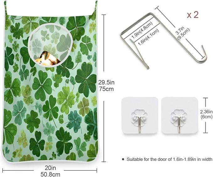 Green St Patrick Clovers Hanging Laundry Hamper Door Hampers Bag Basket
