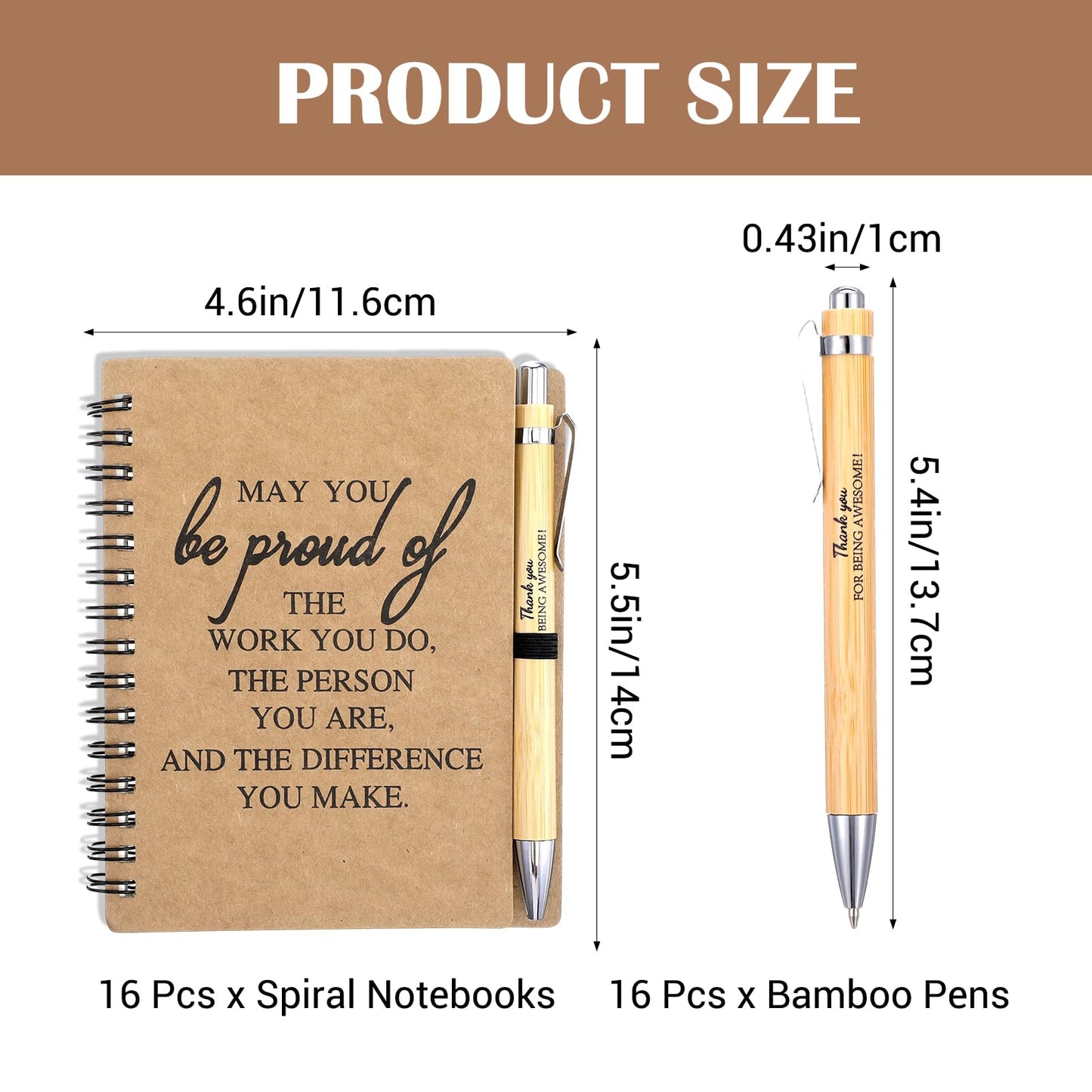 Kegeeei 32 Pcs Employee Appreciation Gifts Bulk - 16 Sets of Inspirational Spiral Notebooks with Motivational Pens, Thank You Gifts for Coworkers, Office Staff, Nurses, Team & Volunteers