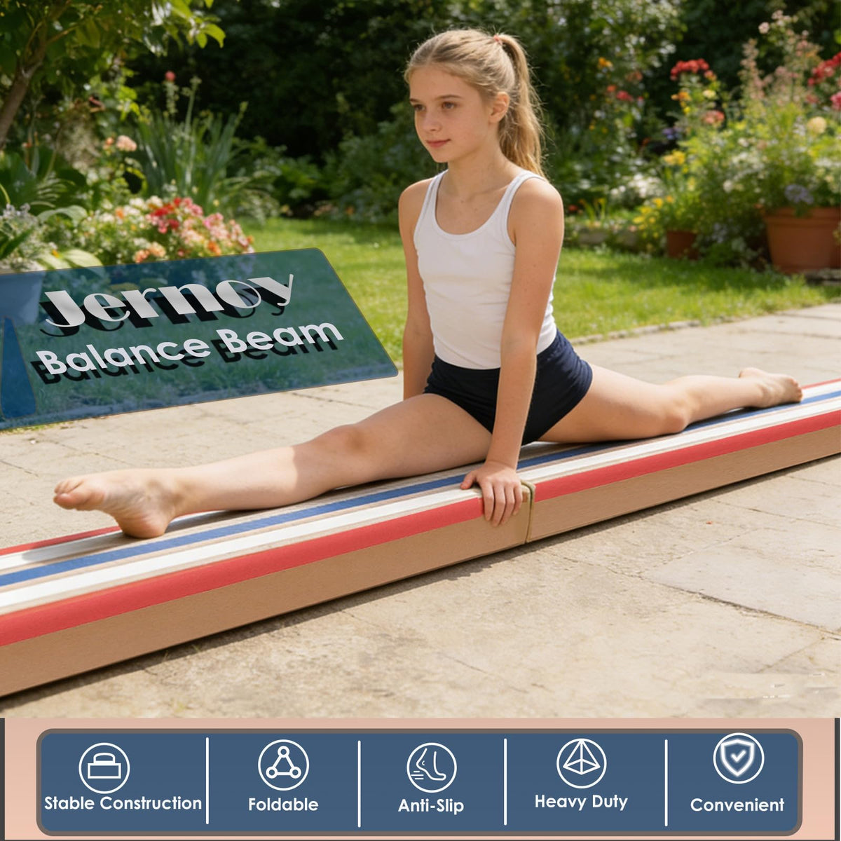 Jernoy 8 FT Folding Beam Gymnastics, Non-Slip Floor Balance Beam with Laser Guide for Kids, Beginners & Professional | Home, School, Gym Training Equipment
