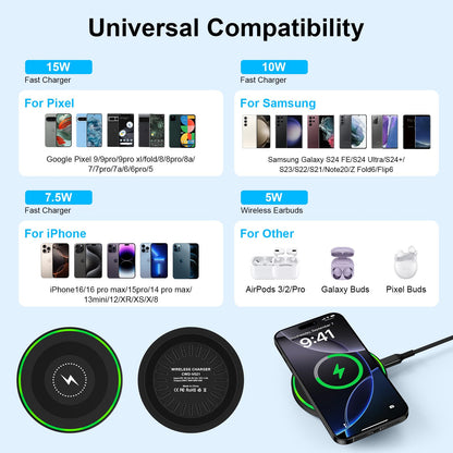 15W Wireless Charger for Motorola Fast Charging Pad for Moto G Power(2025)/Stylus(2025)/Edge+/Edge 70/Razr+/60 Ultra, 2Pack Android Wireless Charging Station for Pixel 10, Samsung S26 S25,with Adapter