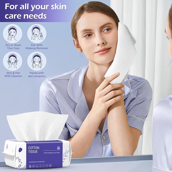 Disposable Face Towel 100 Count, Face Towels, Soft Cotton Dry Wipes Facial