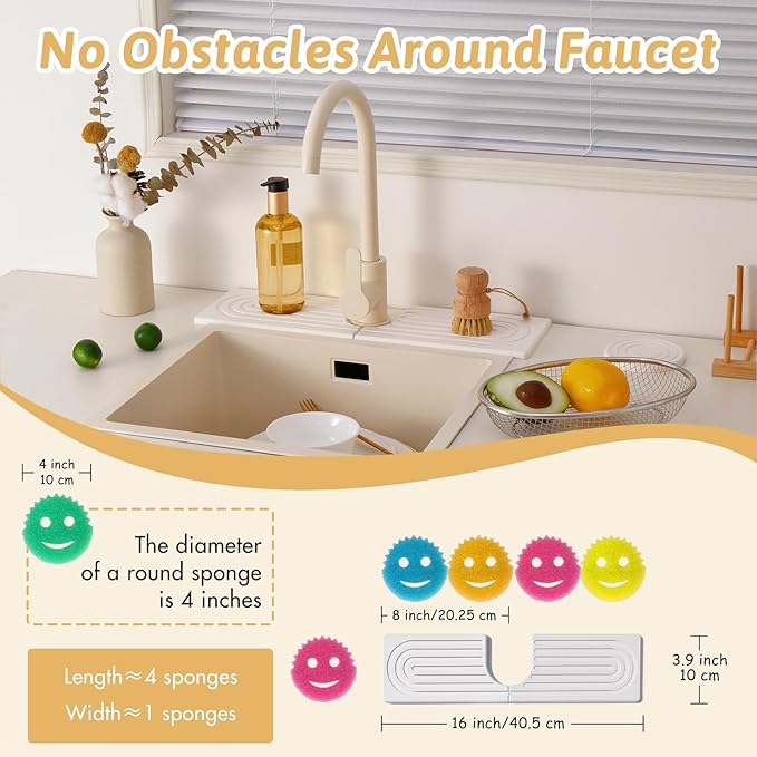 16" Faucet Mat for Kitchen Sink, Long Diatomite Fast Drying Stone Sink Tray