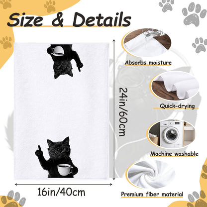 Fakindiy 4-Packs Funny Black Cat Kitchen Towels - 16x24 Inch Microfiber Dish Towels, Super Absorbent & Quick Drying Towels for Kitchen Coffee Bar,Gift for Cat Lovers Women Mom (Black Cat)