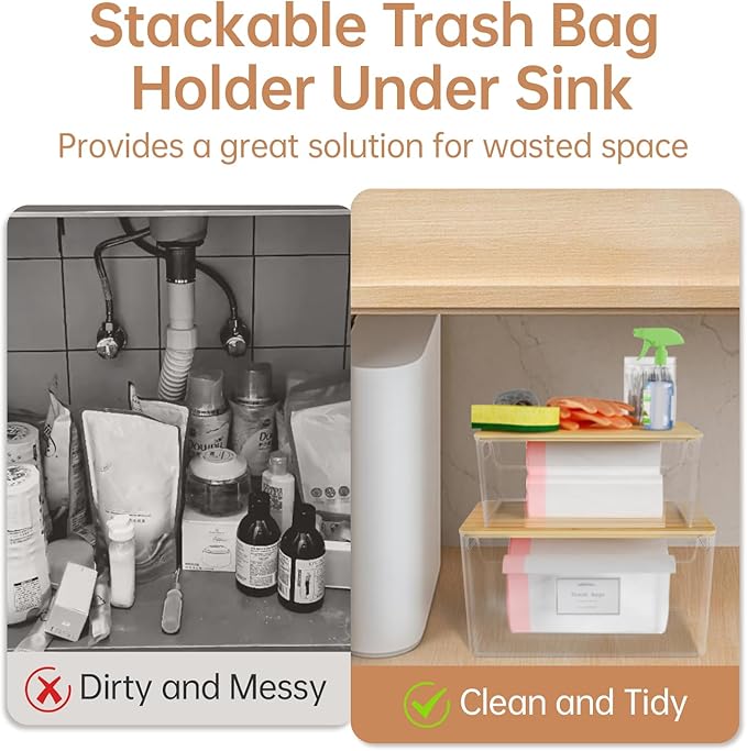 2 Pack Trash Bag Holder Under Sink Stackable, Plastic Garbage Dispenser