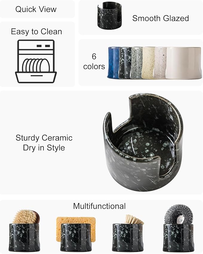 Sponge Holder for Kitchen, Ceramic Sink Caddy Scrub Sponge Rack Dish Rack
