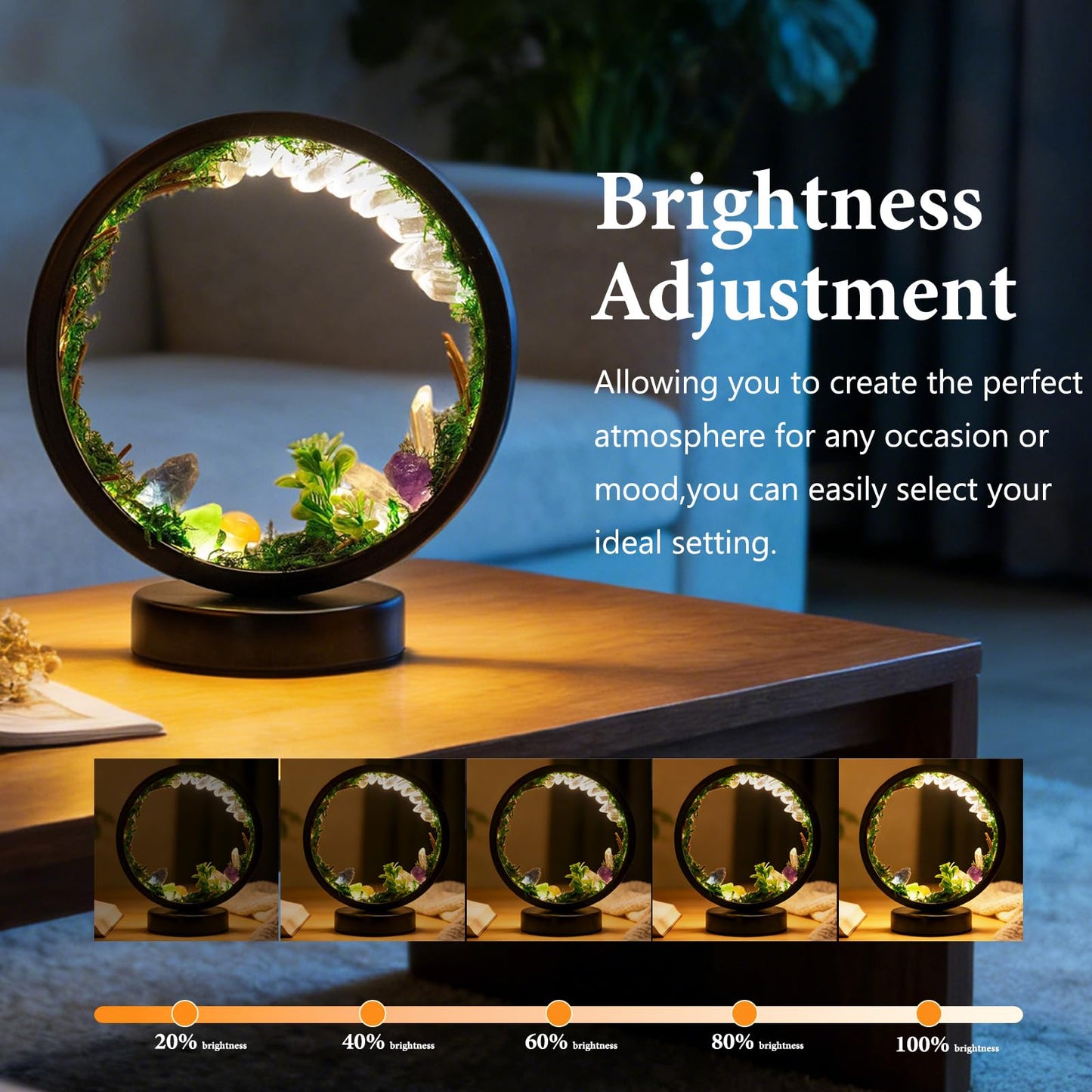 Runyangshi Forest Style Bedroom Night Light USB Port 3 Colours Dimming Mode Bedside Lamp Natural Clear Quartz Single Crystal Healing Crystal Night Lamp for Bedroom Office Home Decor Gift