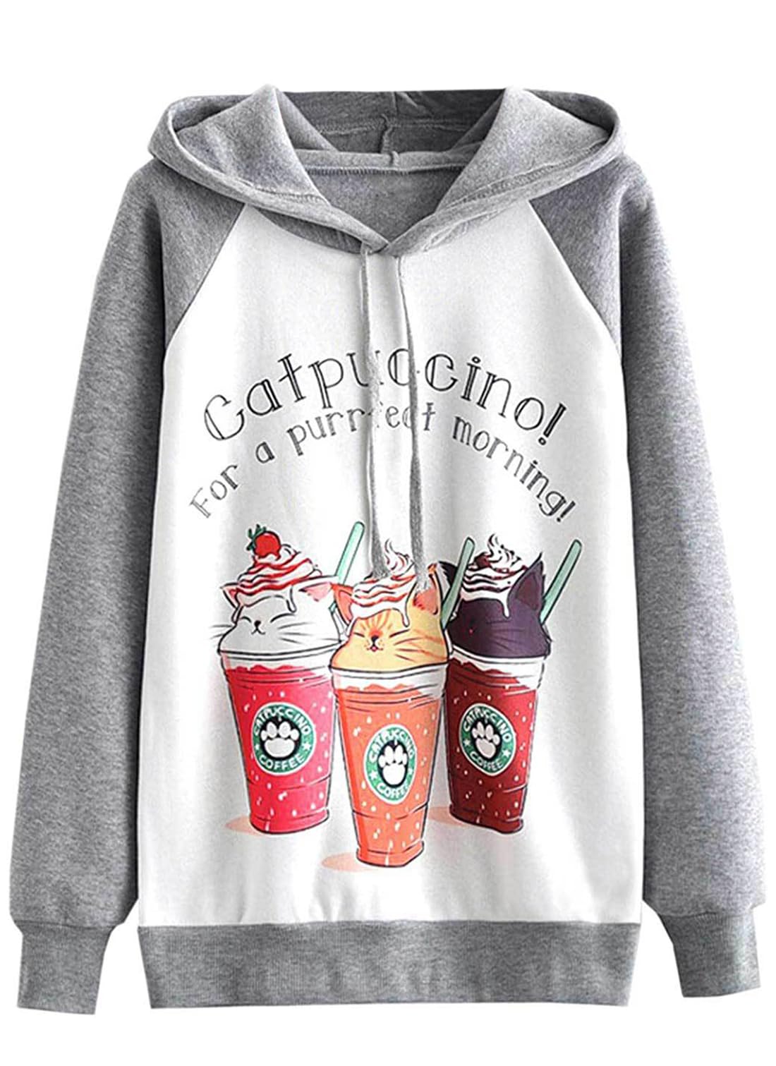 futurino Women's Long Sleeve T-Shirt Cat Crack Print Fashion Crew Neck Top