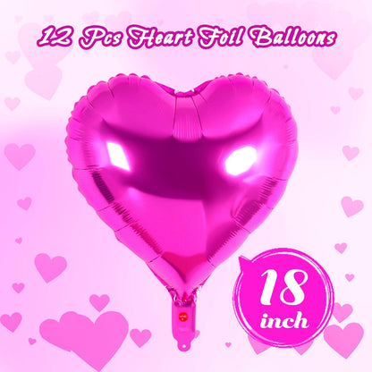 12 Pcs Red Heart Balloons,18 Inch Heart Foil Balloons Love Balloon Valentine Balloon for Birthday Party Wedding Engagement Party Baby Shower Valentine Day Decorations (red)