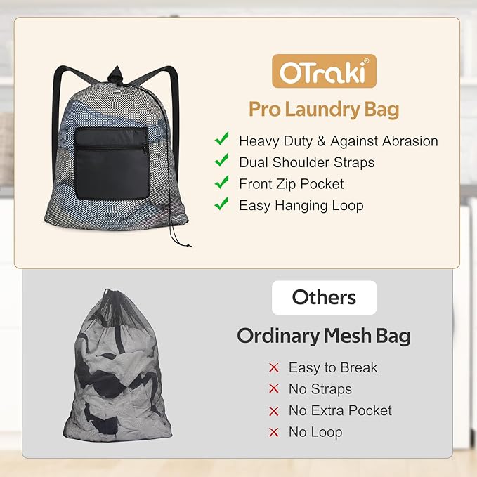 OTraki Laundry Bag Backpack 24x27 Inch Heavy Duty Mesh Laundry Bag Travel