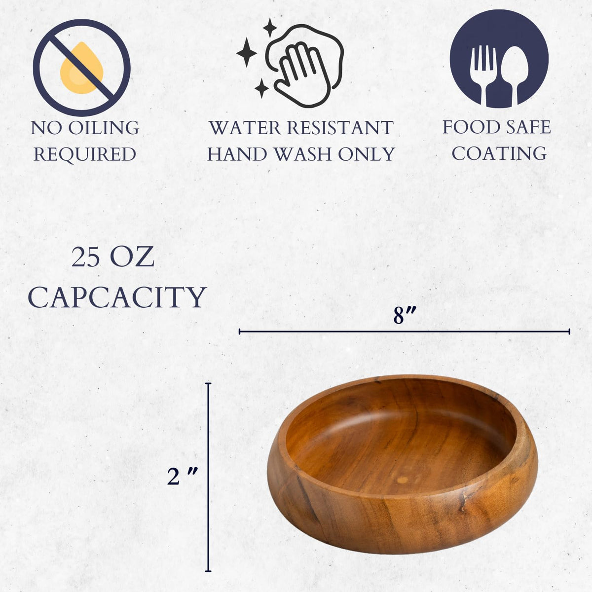 LAVAUX DESIGNS Acacia wood salad bowls set of 2 | Individual wooden bowls 8 x 2 inches (25 oz) | Use for salad, pasta, rice, acai, smoothie, soup, fruits, snacks