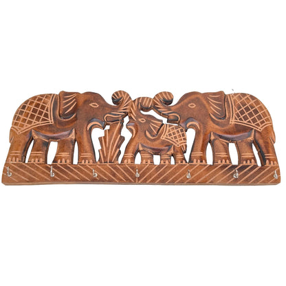 EARTHLY HOME Wooden Key Holder - Decorative Wall Mounted Elephant Key Organiser with 7 Hook - Key Rack for Kitchen, Ofiice and Entryway Decor (15"x 5"x0.5 Inch- Brown)