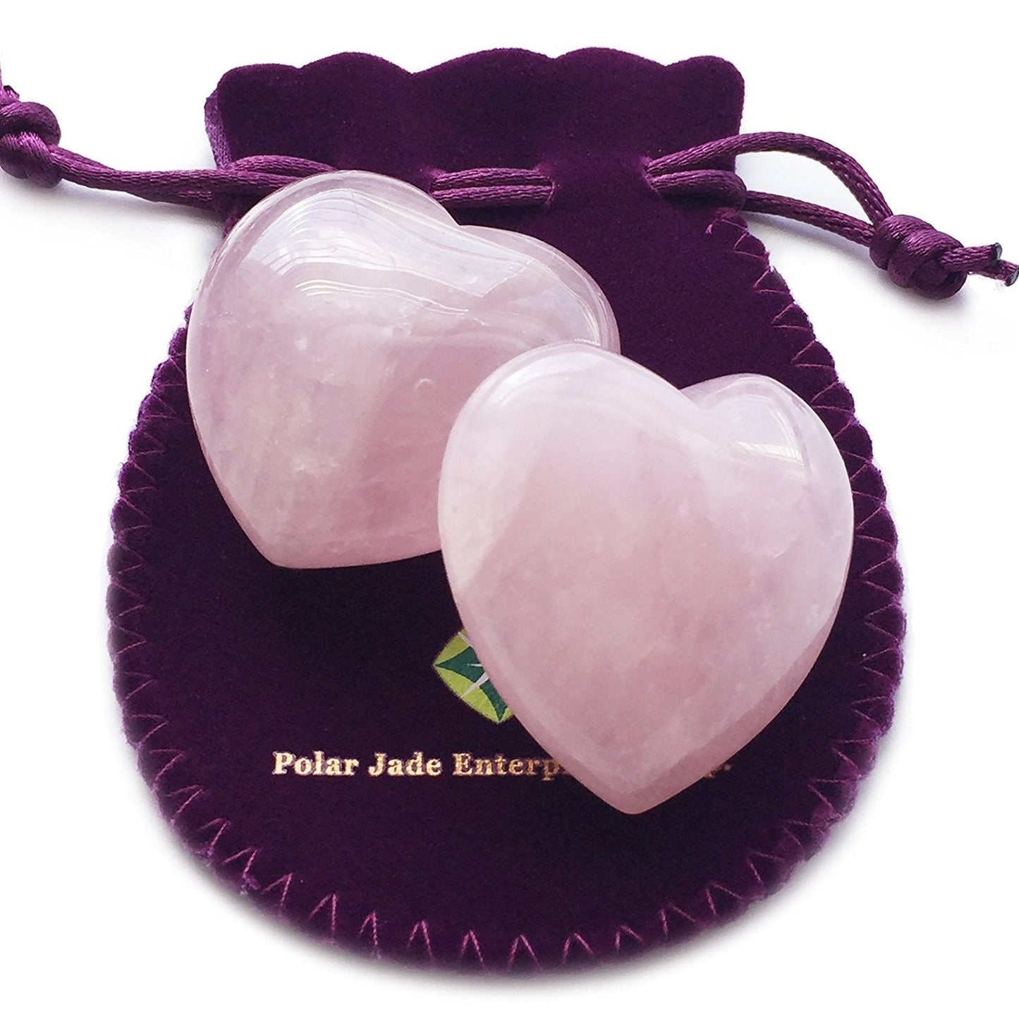 Polar Jade Set of 2 Hand-Carved Rose Quartz Puffy Hearts – 100% Natural Healing Crystals for Chakra Energy, Meditation, Massage, and Home Decor