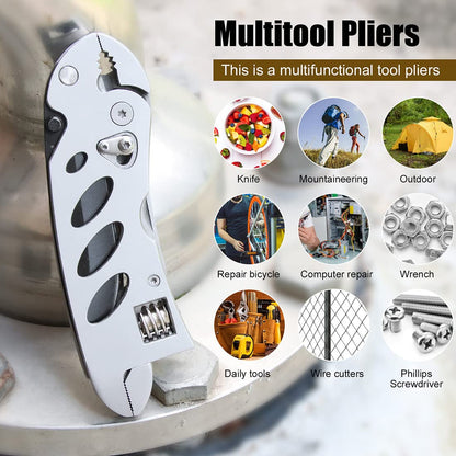 dpnao Multitool Wrench With 7 Tools/Pliers/Wire Cutter/Flat Screwdriver/Phillips Screwdriver/Portable Folding Multifunctional Adjustable Multi Purpose Stainless Steel Tool