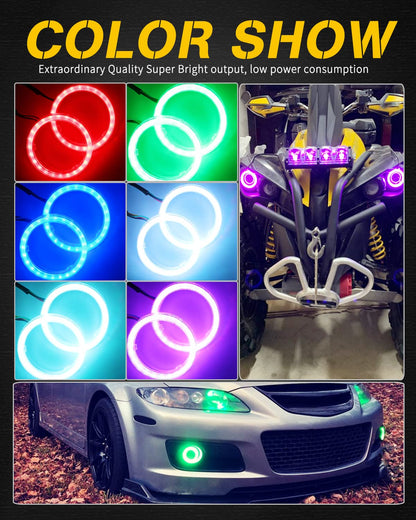 QasimLED 1-Pair 120MM 120SMD COB RGB LED Halo Ring Angel Eyes Universal for Motorcycle Car Headlight Warning Lamp with Cover Bluetooth Mobile APP Control 12V DC