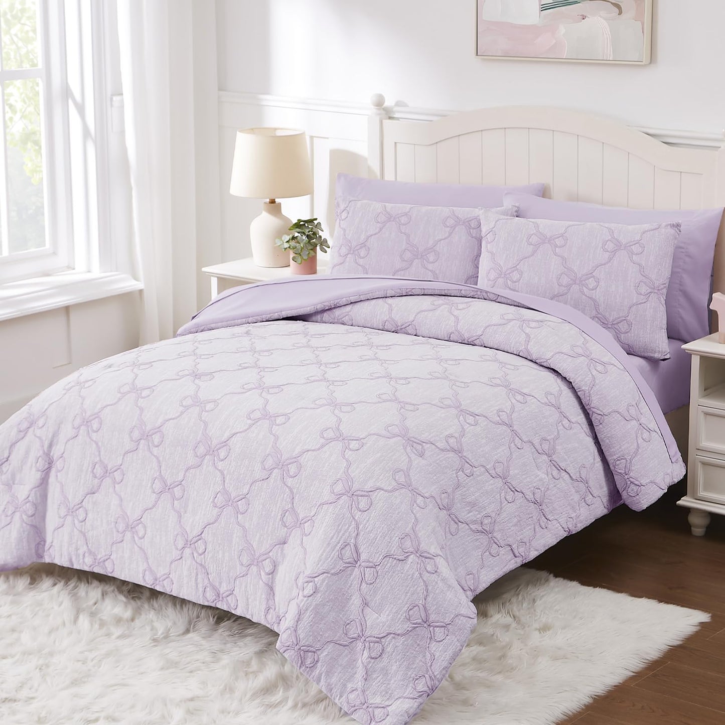 Wink Deer Twin Comforter Set with Sheets for Girls-5 Pieces Twin Bedding Sets with Light Purple Comforter, Sheets, Pillowcase & Sham for Kids (Purple Diamond, 66" X 86")