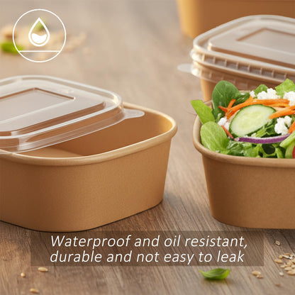 Oqqlin 50 Pcs 19 oz Paper Bowls with Lids, Disposable Rectangular Food Containers Thickened Meal Prep Containers for Ice Cream, Soup, Yogurt, Salad