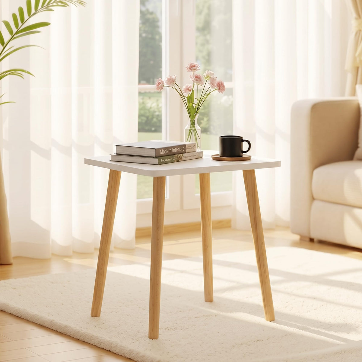 FORAOFUR Small Side Table, Modern Wood Mini Coffee Table, Easy Assembly Compact End Table for Living Room Bedroom Sofa, Minimalist White Accent Furniture for Small Spaces
