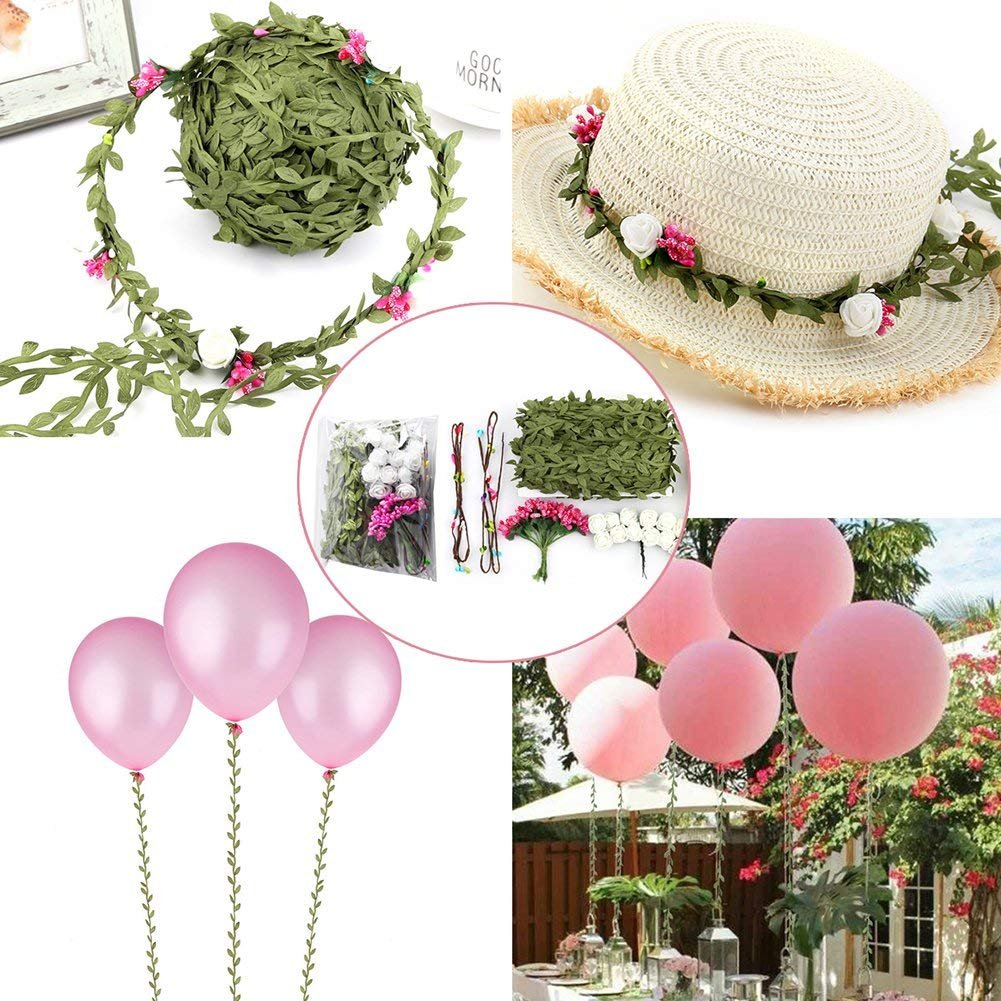 Hecaty 66 ft Leaf Ribbon, Artificial Eucalyptus Garland Rattan Leaf String, Decorative Jungle Wild Plant Green, Suitable for Baby Shower Home Wedding Party Balloon Garland Wreaths DIY Christmas Craft
