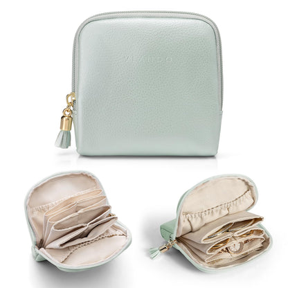 VLANDO Small Jewelry Travel Case,Jewelry Pouch Bags with Zipper,Velvet Jewelry Organizer Storage Bag for Bracelet Rings Earring Travel Essentials Gifts for Women Girl-Mint Green