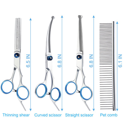 5 in 1 Premium Dog Grooming Scissors, Professional Dog Scissors for Grooming with Safety Round Tips, Lengnoyp Stainless Steel Thinning Shears, Pet Cat Shears for Grooming Kit