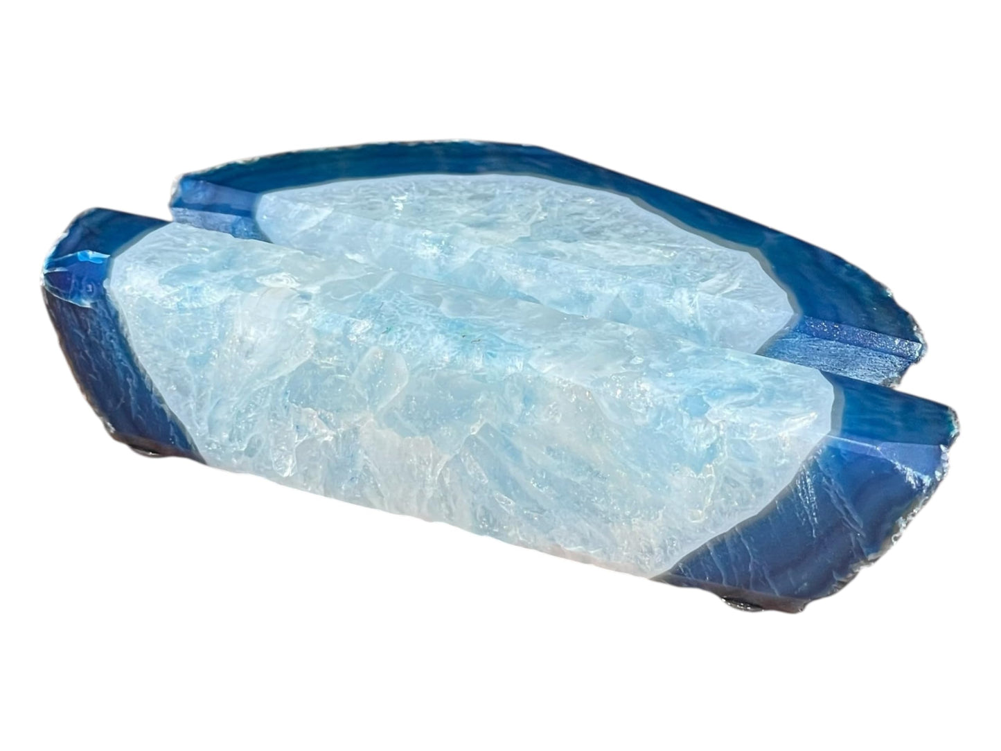 Craftsman Stoneworks Handcrafted Blue Agate Business Card Holder from Brazil - Elegant Desk Organizer and Display Stand for Women and Men - Unique Stone Art Piece (Blue)
