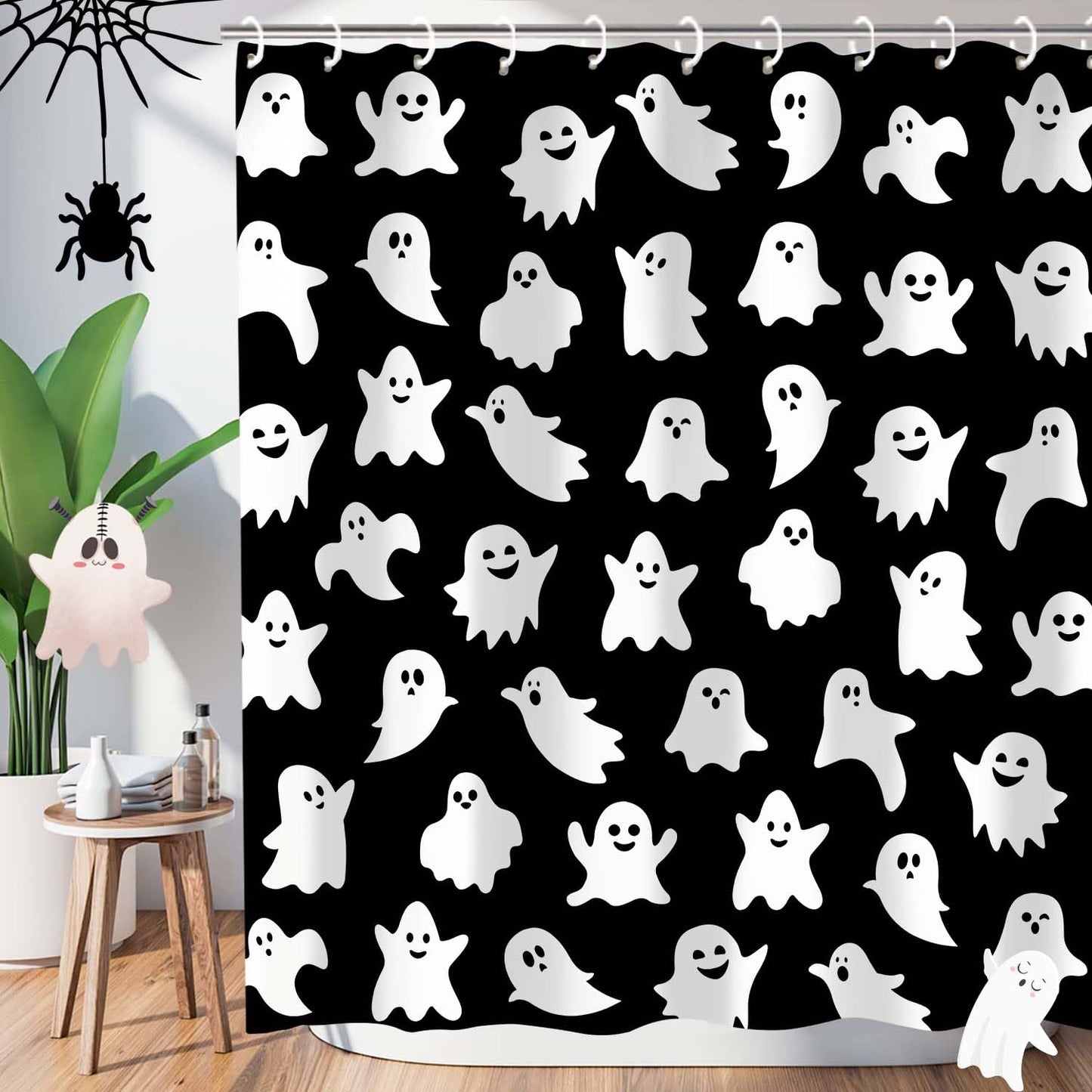 Metawu Halloween Shower Curtain Ghost Shower Curtains Sets Spooky Boo Bathroom Curtain for Kids Washable Waterproof Bathtubs Curtains 72"×72" with 12 Hooks Bathroom Decoration