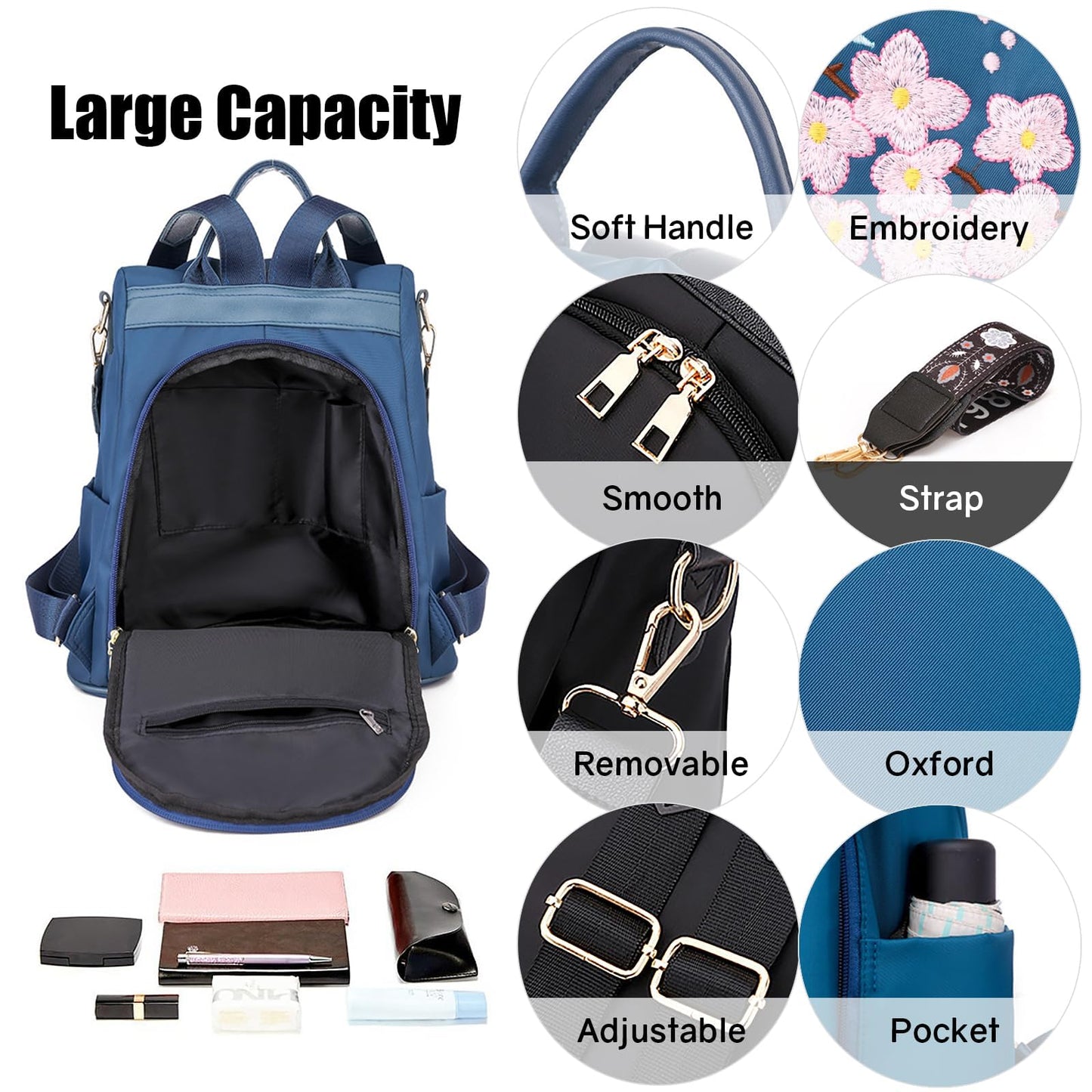 Ray-Velocity Anti Theft Women Backpack Waterproof Fashion Backpack Shoulder Bag for Lady Girl Dailyuse Travel Work School (Butterfly Blue)