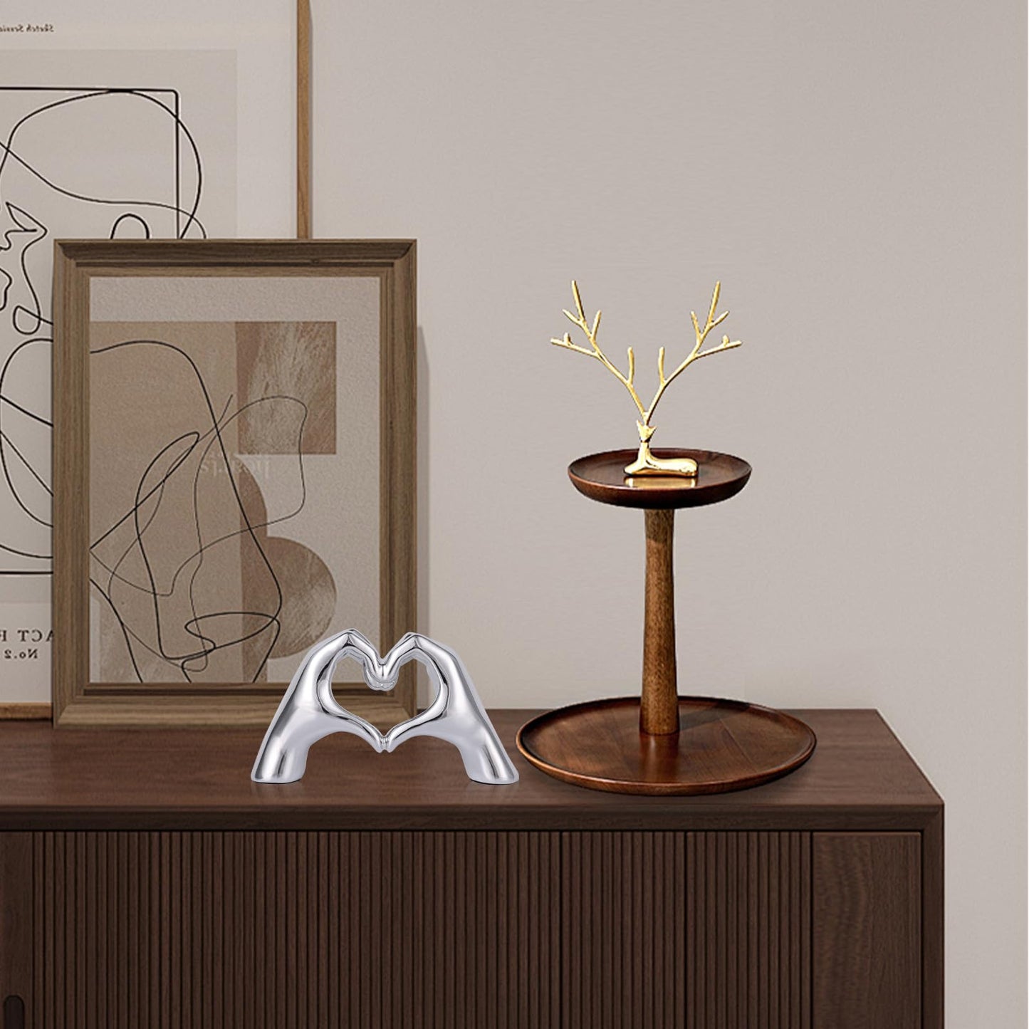 DOVDOV Silver Heart Hand Decorative Sculpture, Room Home Decor Aesthetics for Office, Living Room, Coffee Table, Dining Table, Center Entrance, entryway, TV Stand, Tabletop Decorations.