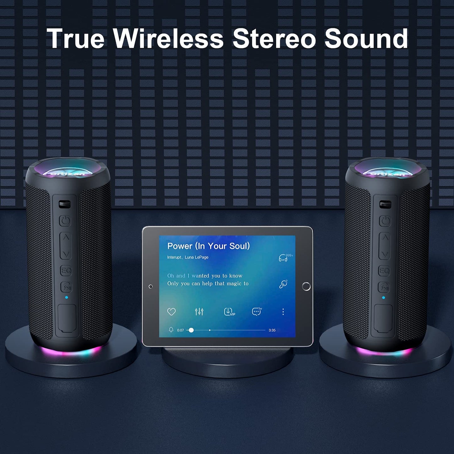 Ortizan Bluetooth Speaker, Portable Wireless Bluetooth Speakers With Led Light, Louder Volume & Enhanced Bass, IPX7 Waterproof, 30H Playtime, Durable Loud Outdoor Speaker for Travel, Sport