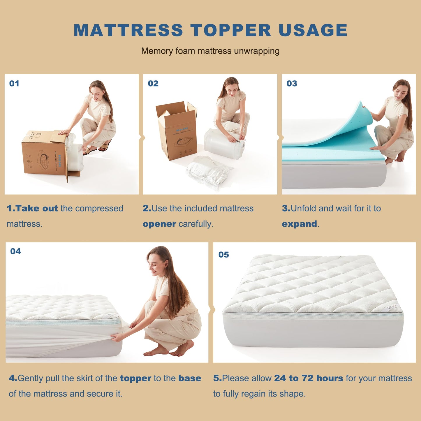 Bedlore 4-Inch King Mattress Topper for Back Pain - Dual Layer Medium Support (2" Gel Memory Foam + 2" Cooling Fluffy Pillow Top Pad), Breathable & Pressure Relief (White)
