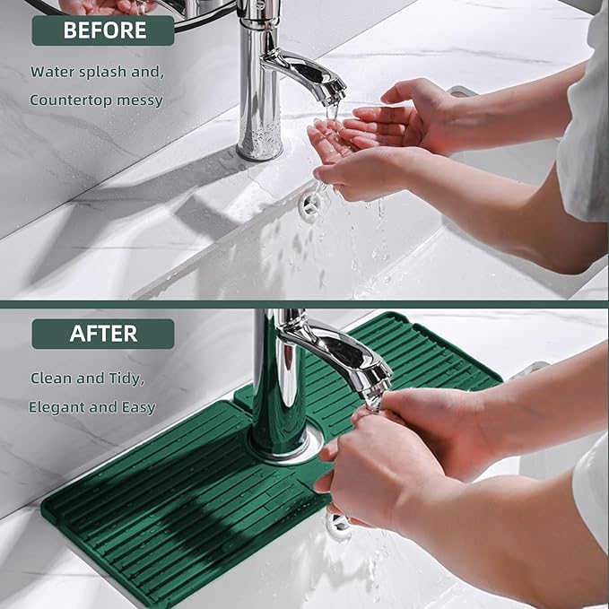 Faucet Mat for Kitchen Sink, Silicone Faucet Handle Drip Catcher Tray, Drying