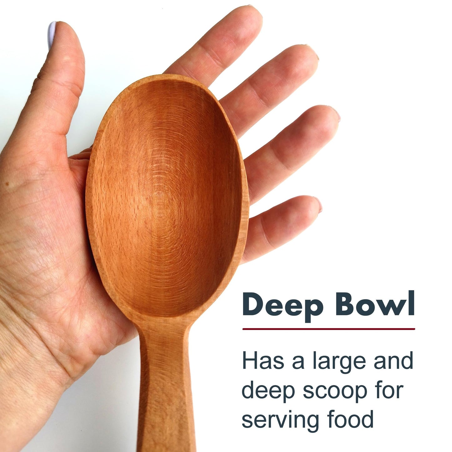 ECOSALL 14" Large Wooden Spoon with a Deep Scoop. Heavy Duty Big Non-Stick Cooking Spoon with a Strong Long Handle for Stirring, Mixing, Canning in Big Pots.
