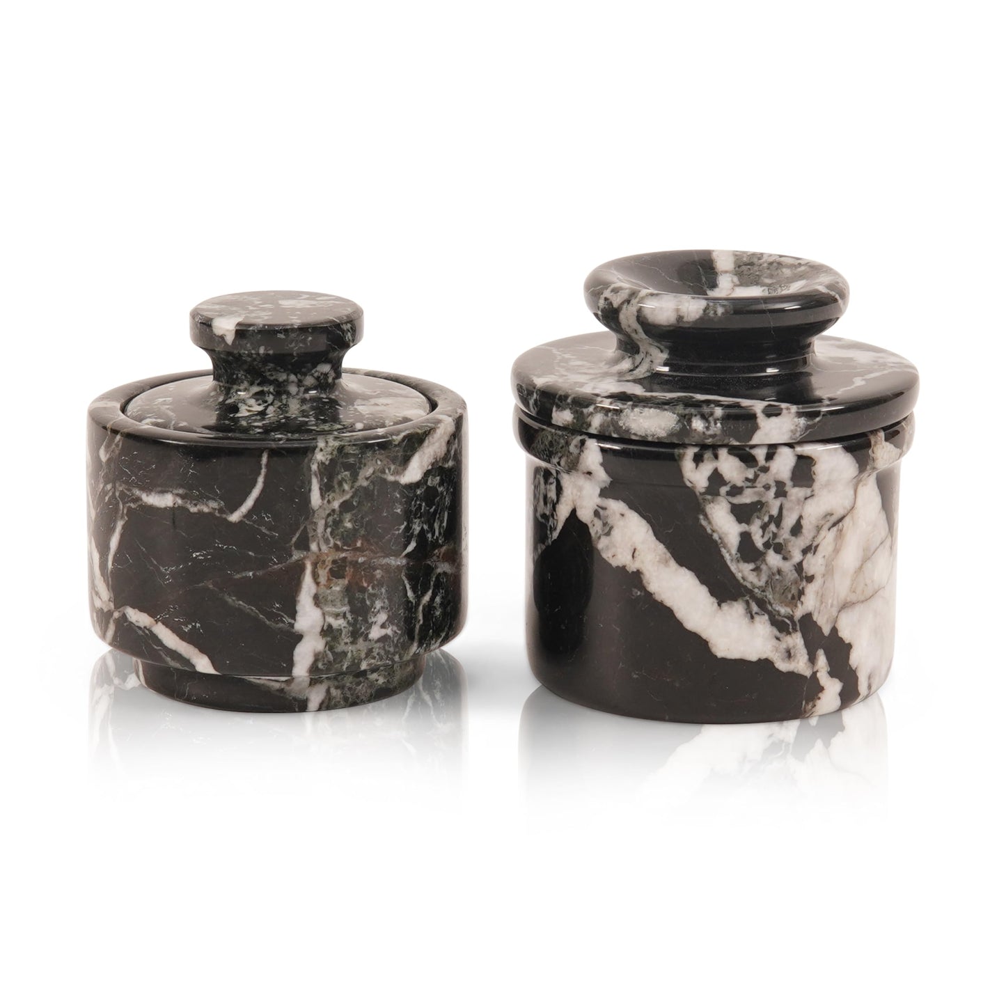 Marble Butter Keeper and Salt Cellar Set, Black Zebra Marble Kitchen Counter Containers for Butter, Seasoning & Condiments, Home & Kitchen Décor