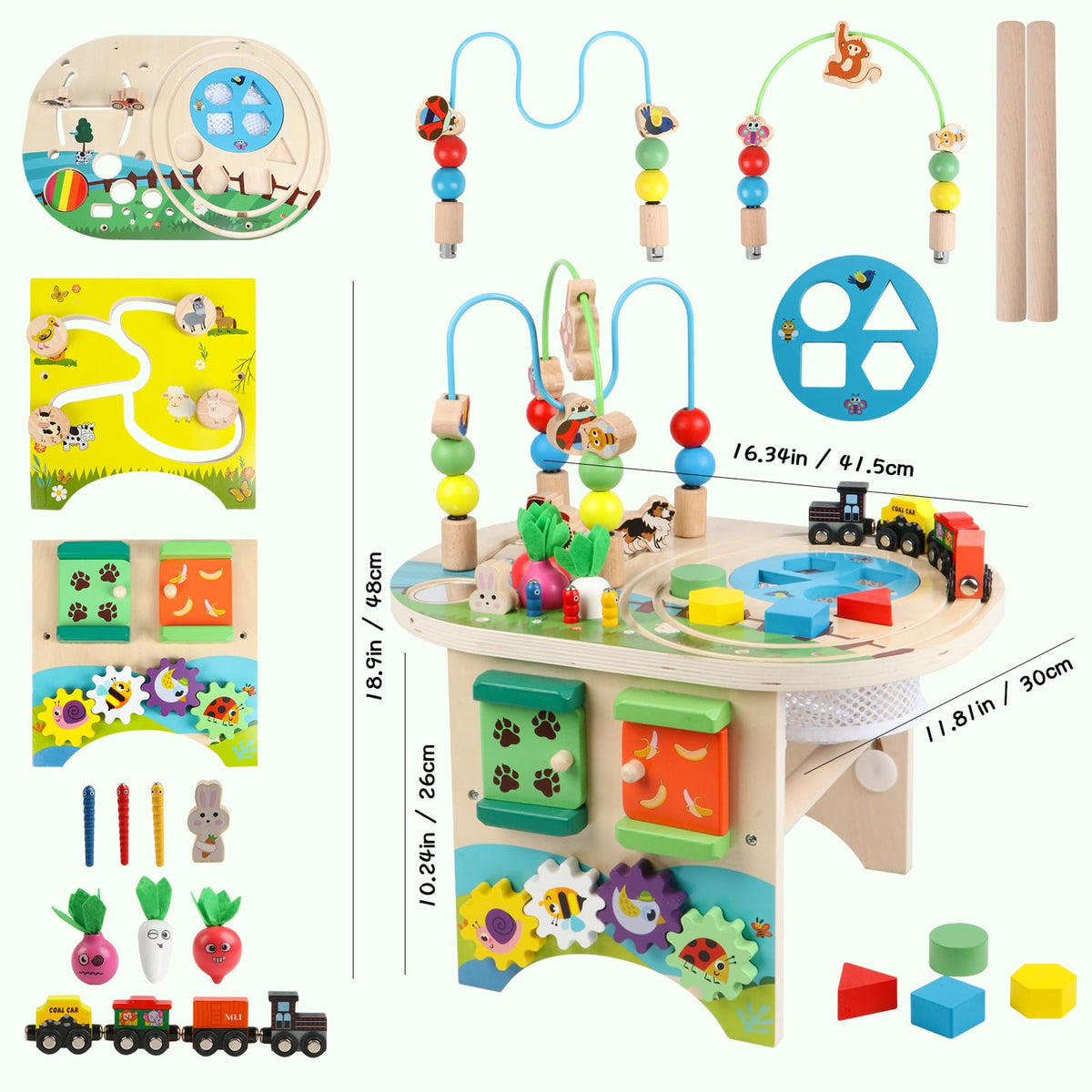 Gemileo Activity Table for 1 Year Old Montessori Educational Learning Toys for 1 2 Year Old Girls Boys Toddlers Baby 12-18 Months 1st First Birthday Gifts 10 in 1 Wooden Bead Maze Sensory Center Toys