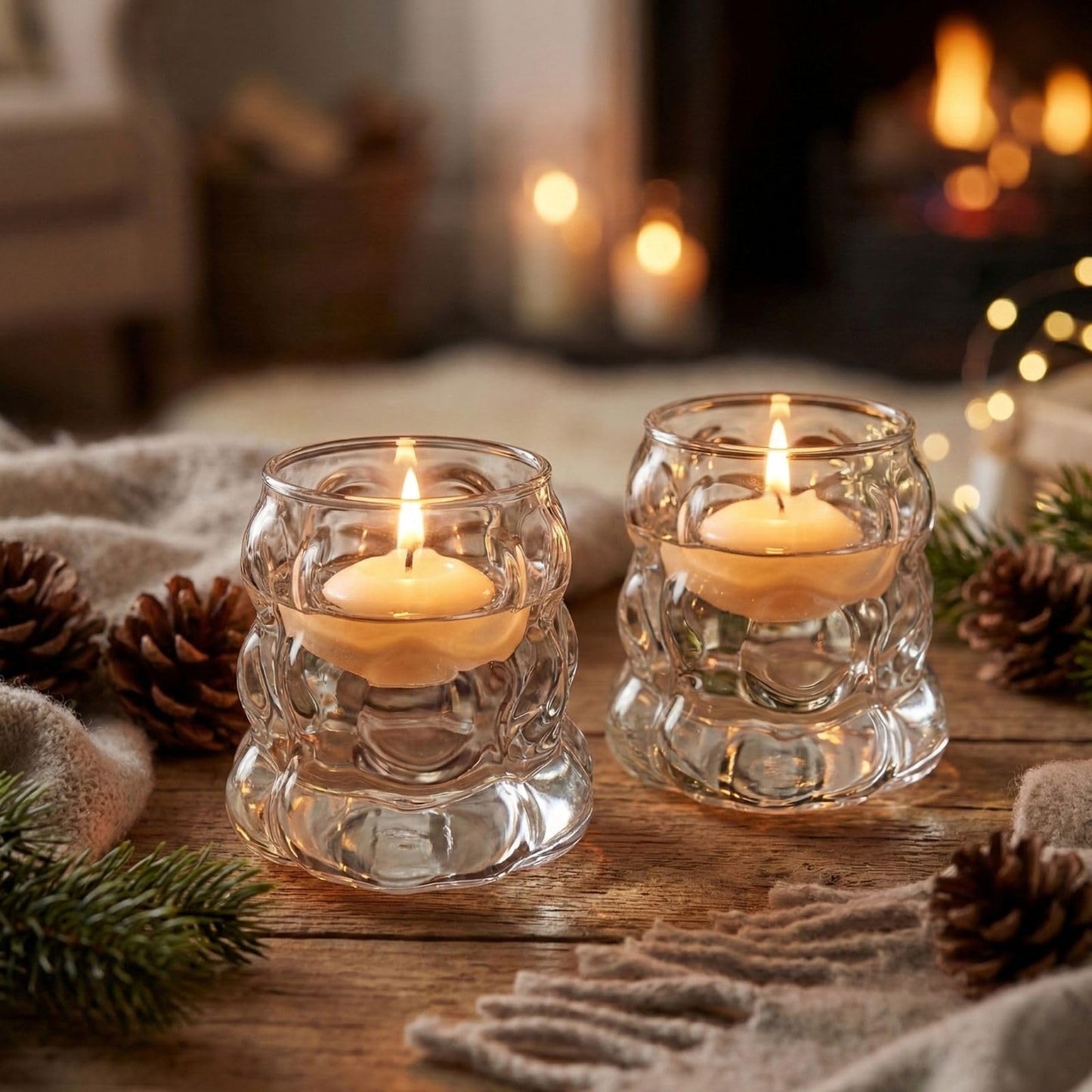 2PCS Crystal Bubble Glass Candle Holders: Votive Tealight Candle Holders
