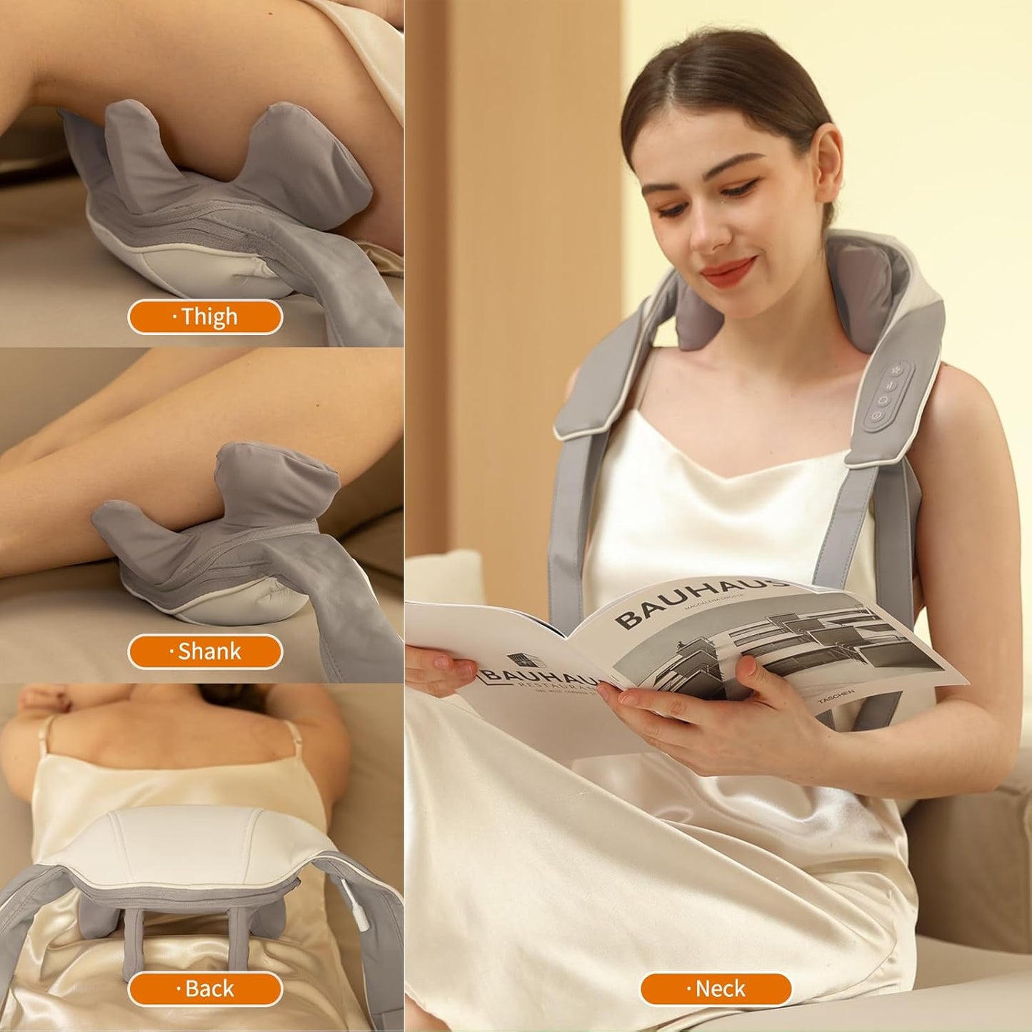 Neck Massager, Shiatsu Neck Shoulder Massager for Pain Relief Deep Tissue, 5D Cordless Kneading Massage for Traps Shoulder Back, Electric Shiatsu Massager with Heat, Gifts for Women Men Mom Dad