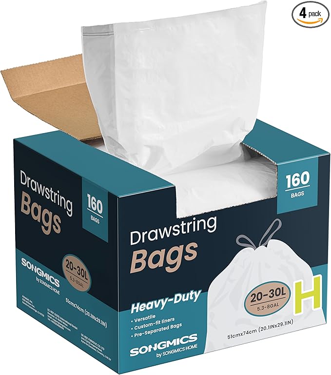 SONGMICS Trash Bags for 8-Gallon Trash Cans, Drawstring Kitchen Garbage Bags