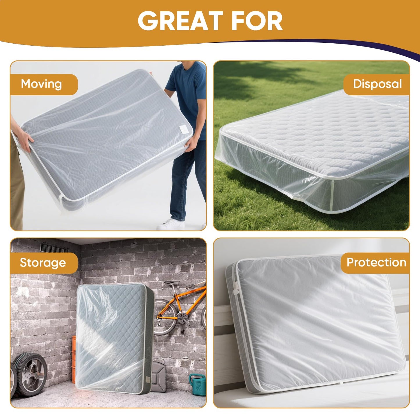 CHUPER King/Cal King Mattress Bag for Moving and Storage,Waterproof Plastic Mattress Cover for Disposal and Protection