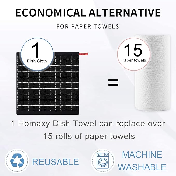 Homaxy 100% Cotton Terry Kitchen Dish Cloths, Ultra Soft and Absorbent Dish