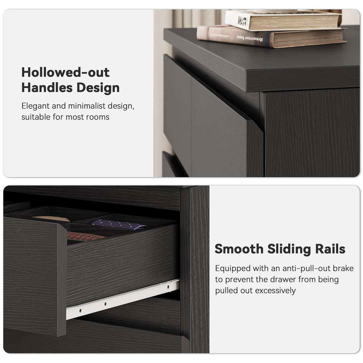 Jocoevol Black Tall 6 Drawer Dresser for Bedroom,Dressers & Chests of Drawers with Jewelry Storage,Wood Storage Dresser with Deep Drawers for Living Room Hallway Entryway(40.75" L*23.62" W*15.75")