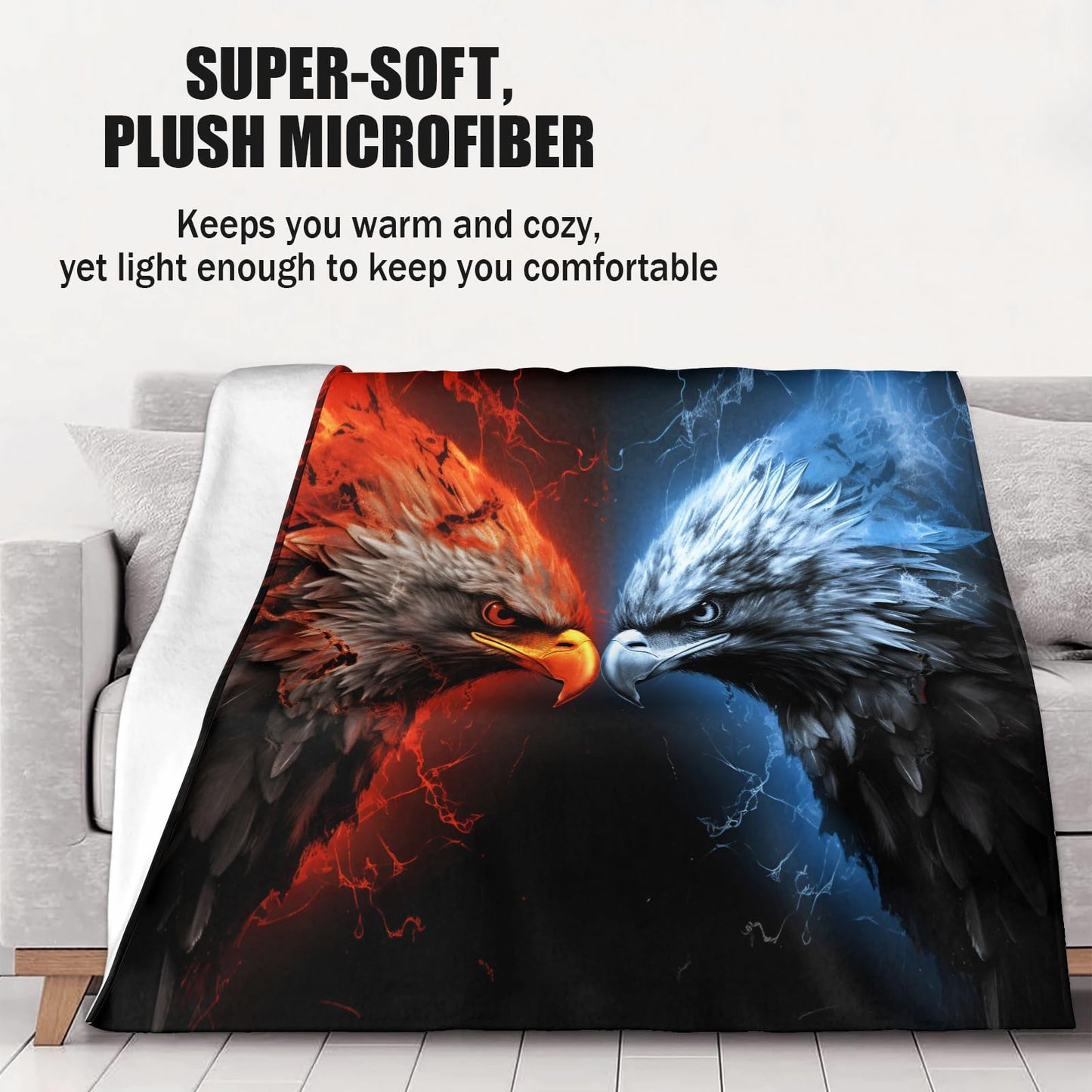 PAOABIU Eagles Blankets, Bald Eagles Throw Blanket for Couch Bed Sofa, Blue and Red Blankets and Throws - Super Soft Cozy Plush Flannel Blanket Gifts & Decor, 66x90