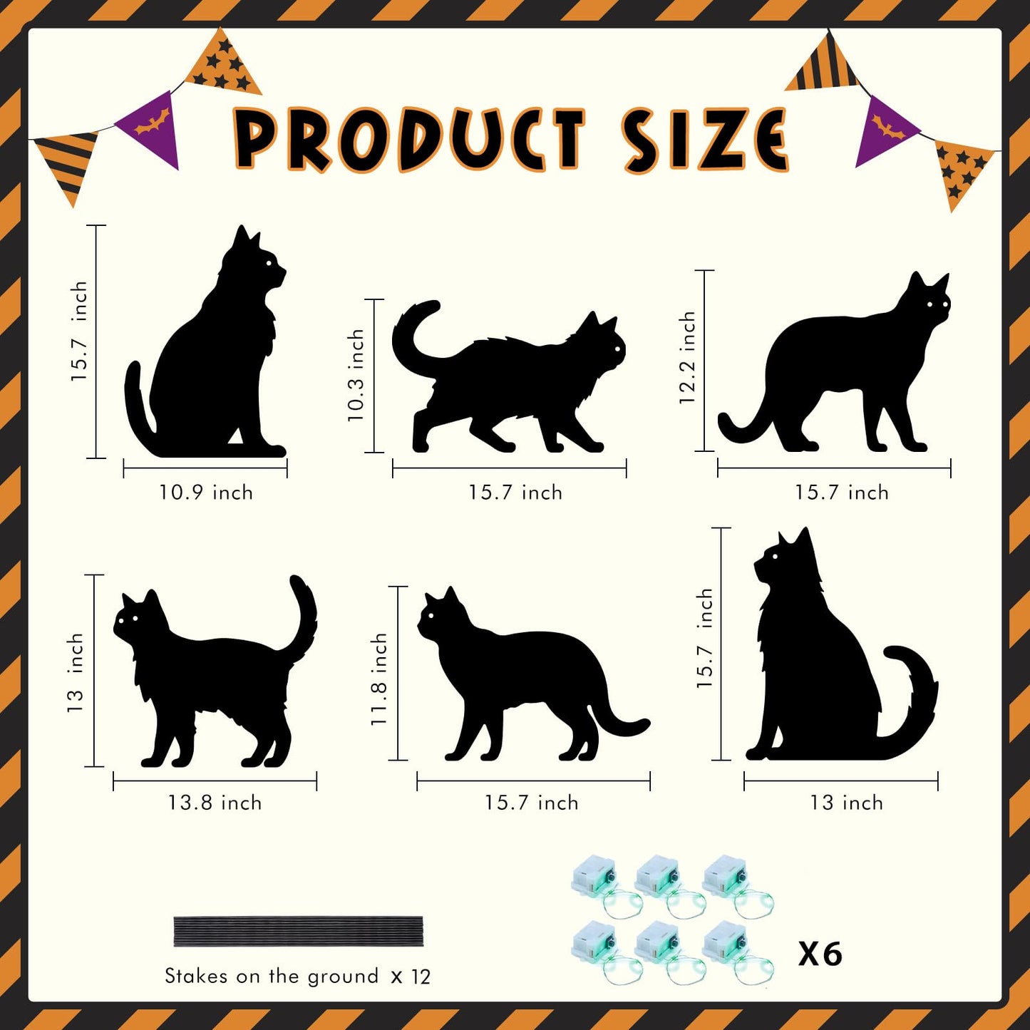sewrung 6 Pcs Black Cat Halloween Decorations Plastic Yard Signs with Stakes,Halloween Decorations Outdoor, Scary Silhouette with Glow in Dark Eyes for Outdoor Yard Lawn Garden Halloween Décor