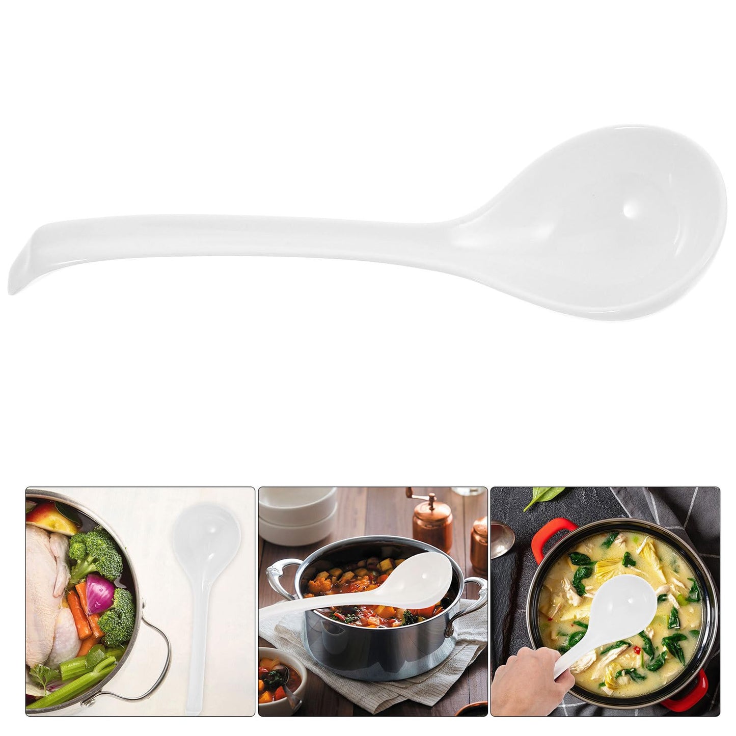 OSOLADY Bone China Asian Soup Spoon Ramen Noodle Spoon for Wonton Pho Miso Soup Microwave and Dishwasher Safe Long Handle Rice for Stirring and Pouring 10.23 in