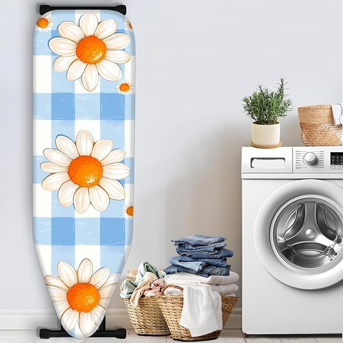 Nuxovilar Blue Gingham with Large Daisies Ironing Board Cover, This Cover Fits