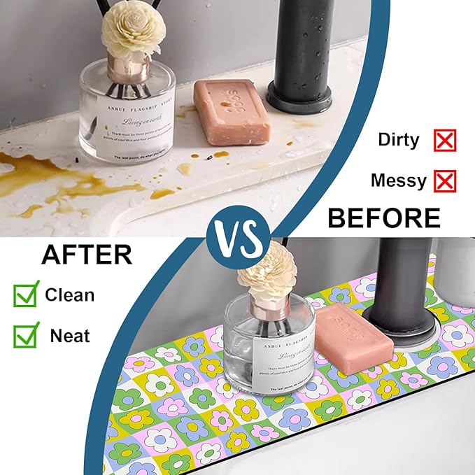 Cute Flowers Sink Splash Guard Retro Floral Faucet Absorbing Mat Fast Drying