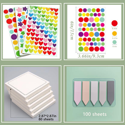 CRZTRY A5 Lined Notebook with Hidden Pen, Soft Cover & Organization Kit Including Color Dot Stickers, Sticky Index Tabs and Note Papers, Lined Pages Green