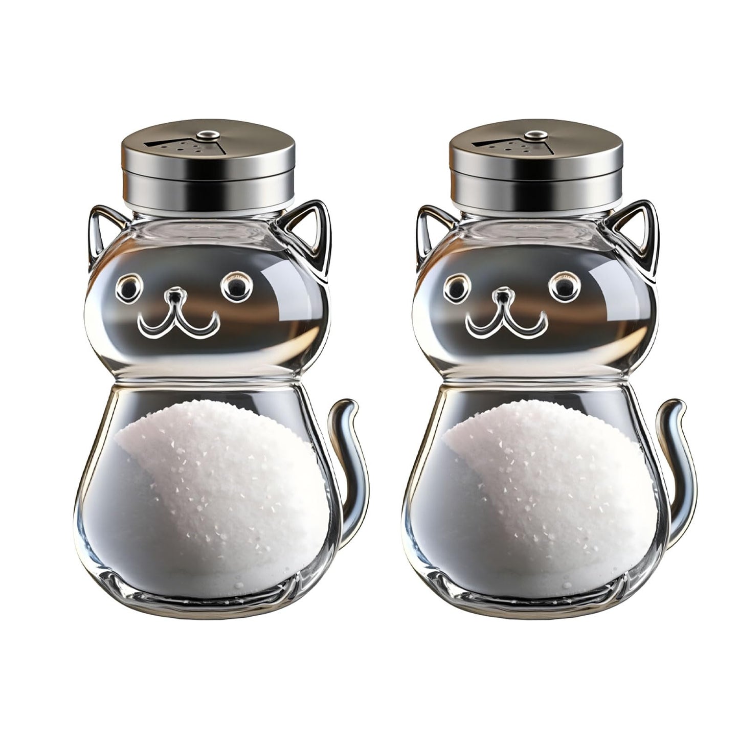 Funny Salt and Pepper Glass Bottle, Cute Salt Pepper Containers with Glass Bottle Stainless Steel Lids for Kitchen Cooking, Bbq, Bar, Table, Rv, Camp 2 Pcs (cats)