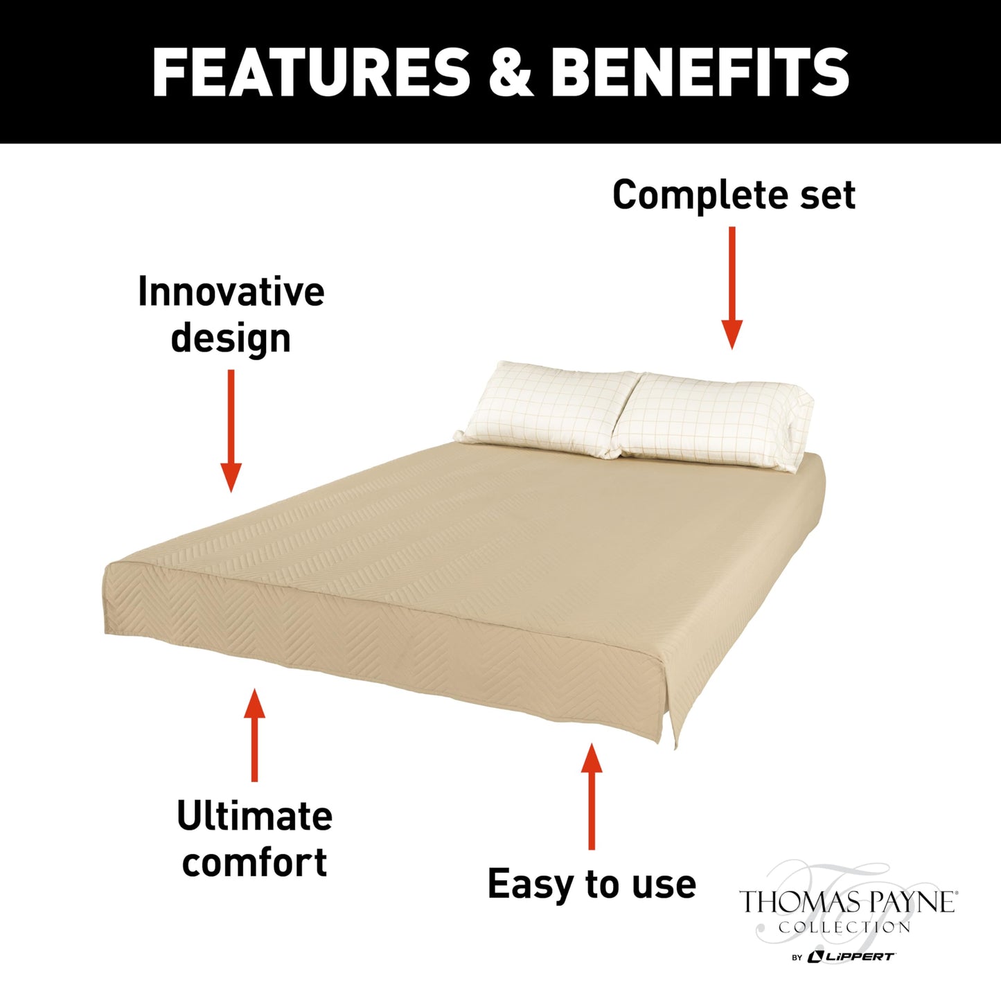 Lippert Easy Zzzs™ RV Bedding Set - Short Queen, Tan Brown